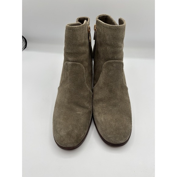 Tory Burch Taupe Suede Ankle Bootie Block Heel Size 9 Round Toe - Picture 2 of 8